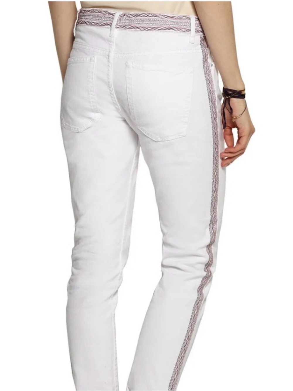 Isabel Marant Étoile White Embroidered Trim Skinny Jeans 42